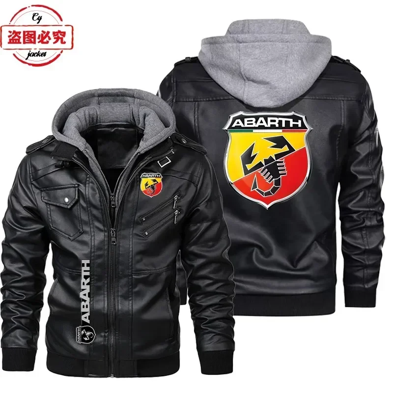 Leather Work Jacket With Hood - Giacca in Pelle Taglia Europea con
