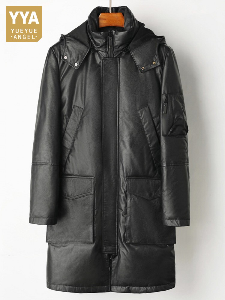 Leather Work Jacket With Hood - Piumino invernale da uomo in vera