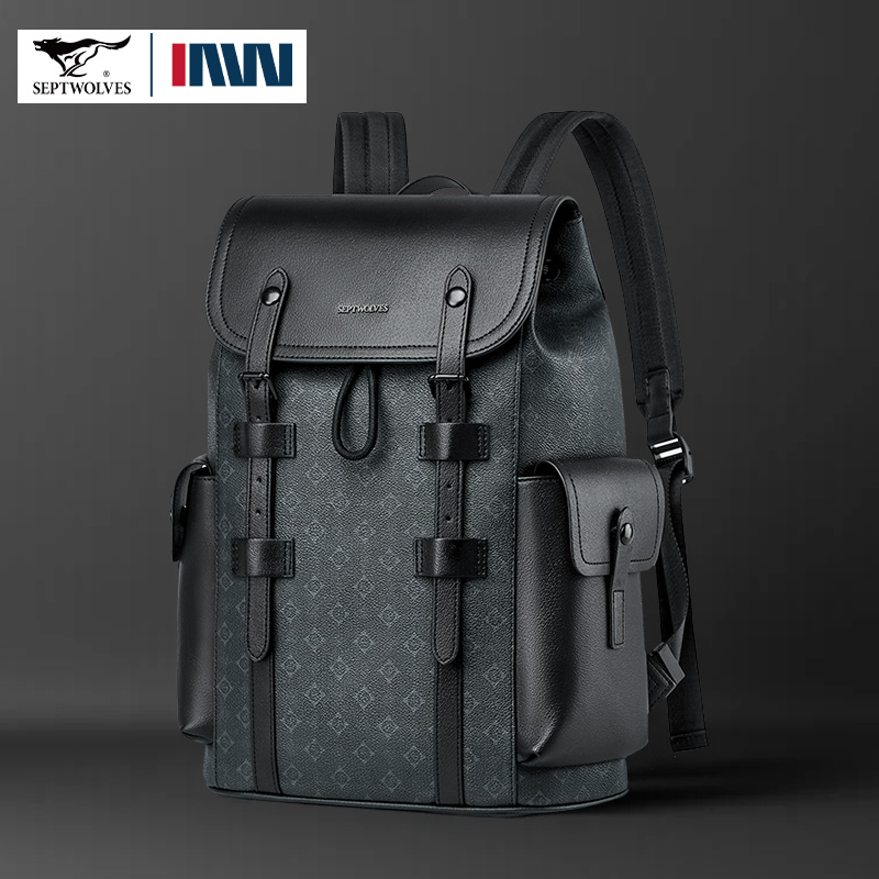 Leather Work Rucksack Mens - Septwolves Zaino in pelle stampata da