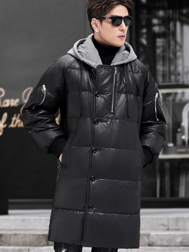 Piumino lungo in vera pelle da - Leather Work Jacket With Hood recensione e prezzo
