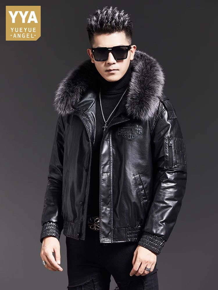 Moda uomo inverno collo in pel - Leather Work Jacket With Hood recensione e prezzo