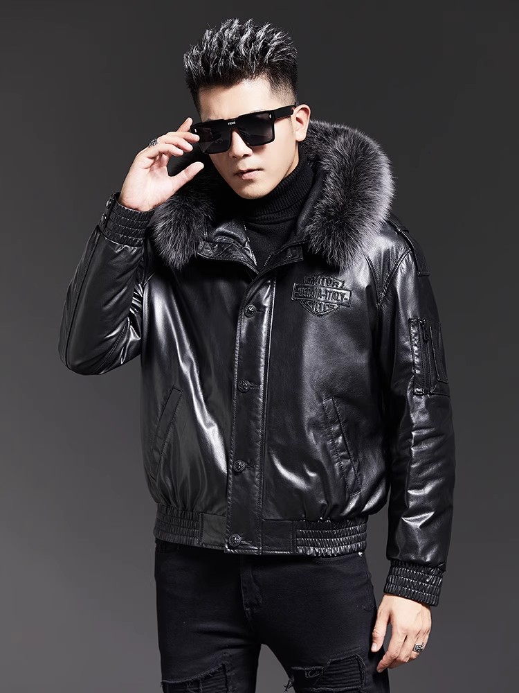 Moda uomo inverno collo in pel - Leather Work Jacket With Hood recensione e prezzo