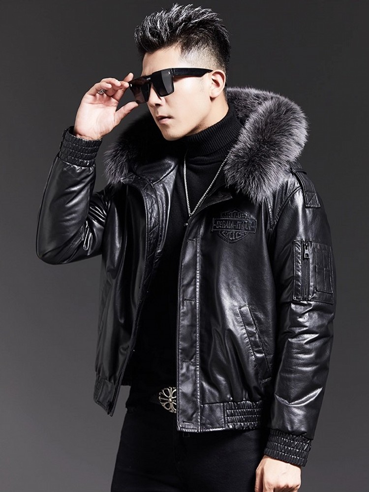 Moda uomo inverno collo in pel - Leather Work Jacket With Hood recensione e prezzo